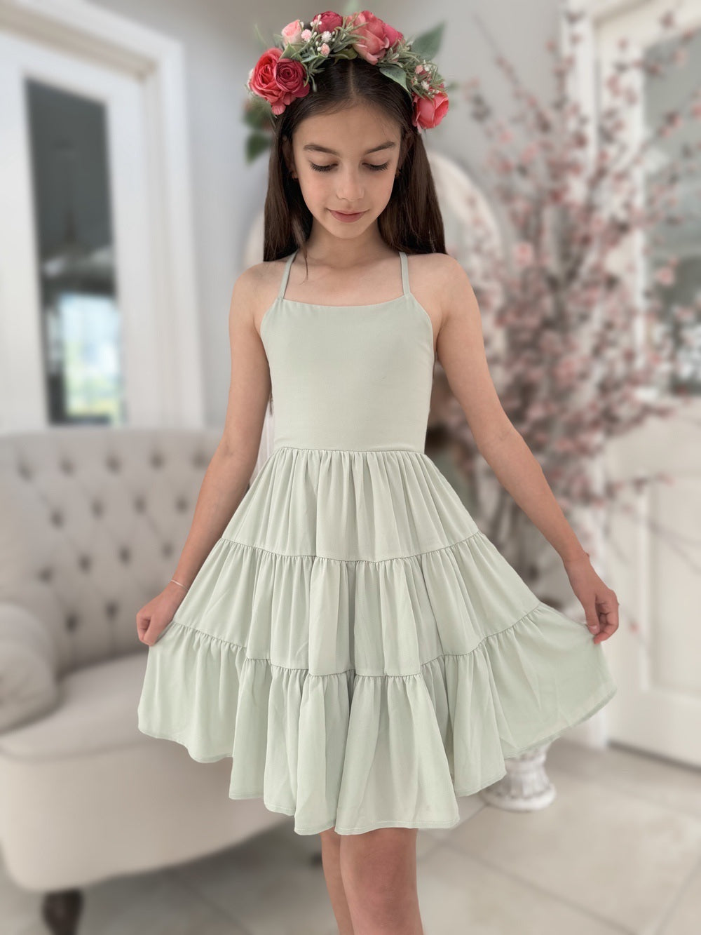 Phoebe Chiffon Girls Dress Sage Green - Tween Girls Dresses